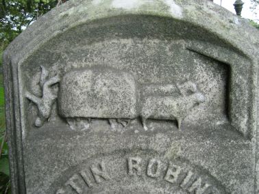 Austin Robinson died in 1857 at the age of 25 and was buried in the Adrian Center Cemetery after he fell from an ox-drawn hay wagon. His epitaph reads “Unfortunate in Life, Happy in Death.” 