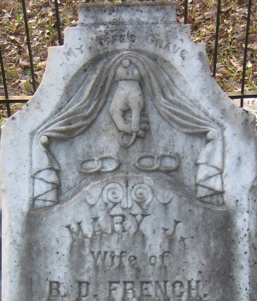 Cemetery Symbolism Hand with Broken Chain, Drapery